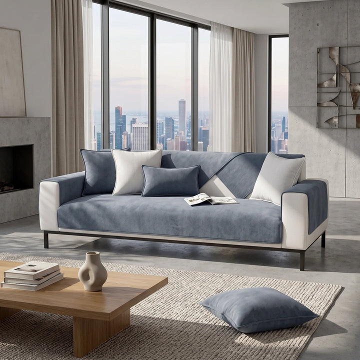 Water Resistant Chenille Sofa Cover with Non Slip Backing and Herringbone Pattern
