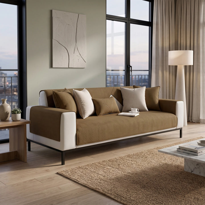 Water Resistant Chenille Sofa Cover with Non Slip Backing and Herringbone Pattern