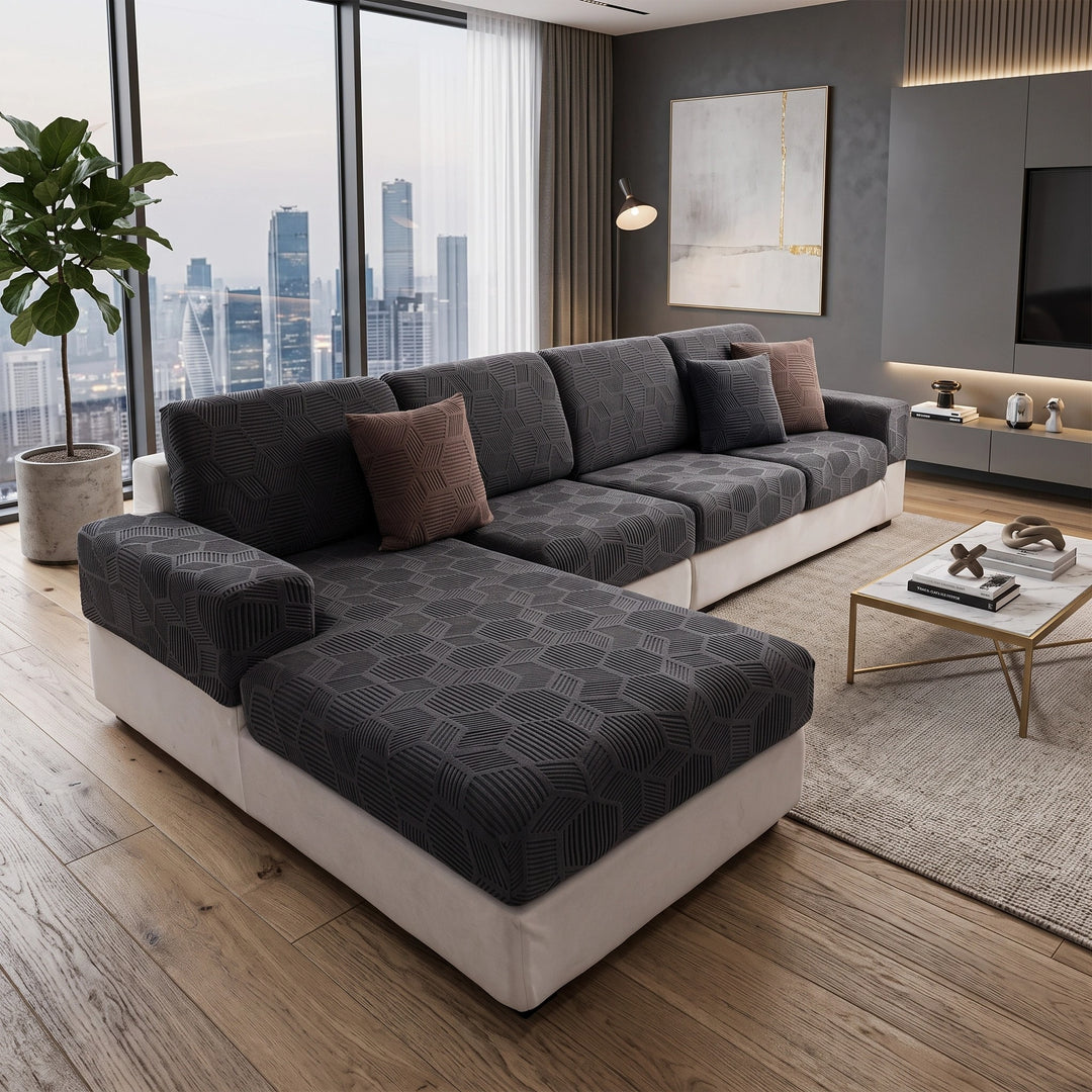Water Resistant Stretch Sofa Cover with Honeycomb Pattern and Full Coverage