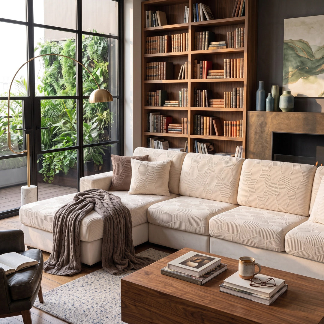 Water Resistant Stretch Sofa Cover with Honeycomb Pattern and Full Coverage