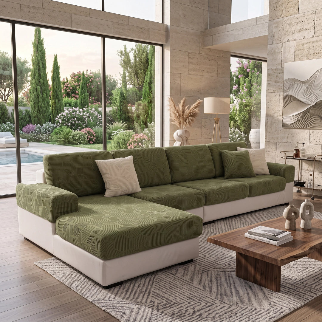 Water Resistant Stretch Sofa Cover with Honeycomb Pattern and Full Coverage