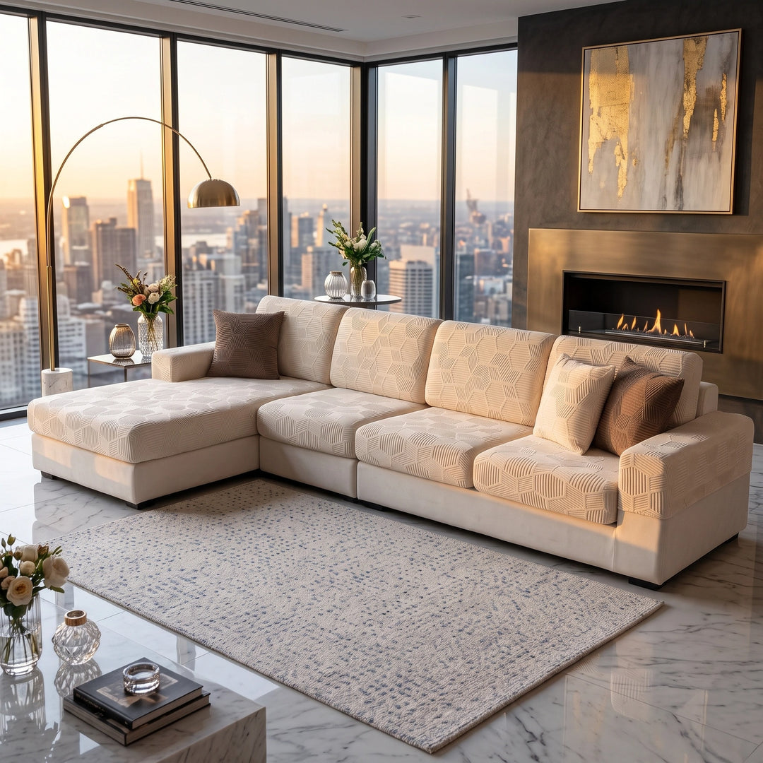 Water Resistant Stretch Sofa Cover with Honeycomb Pattern and Full Coverage
