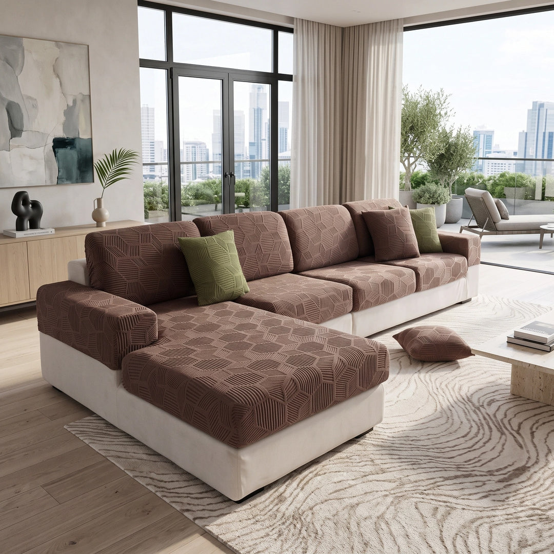 Water Resistant Stretch Sofa Cover with Honeycomb Pattern and Full Coverage