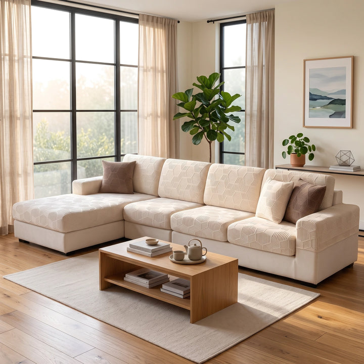 Water Resistant Stretch Sofa Cover with Honeycomb Pattern and Full Coverage