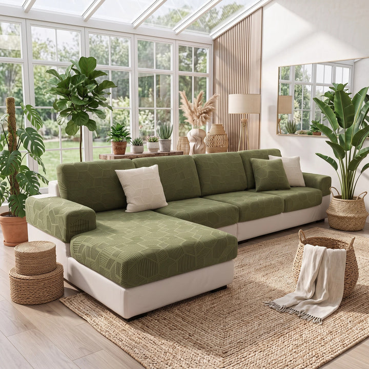 Water Resistant Stretch Sofa Cover with Honeycomb Pattern and Full Coverage