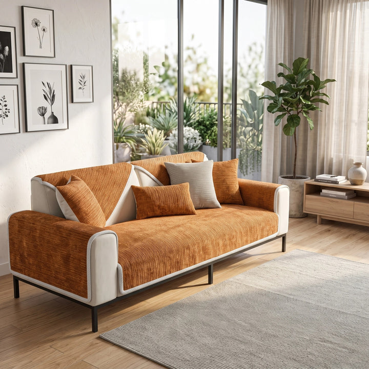 Waterproof Chenille Couch Cover with Anti Slip Backing for Pets and Furniture