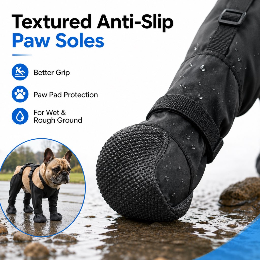Stay-On Waterproof Dog Walking Boots for Rain, Mud & Hot Pavement