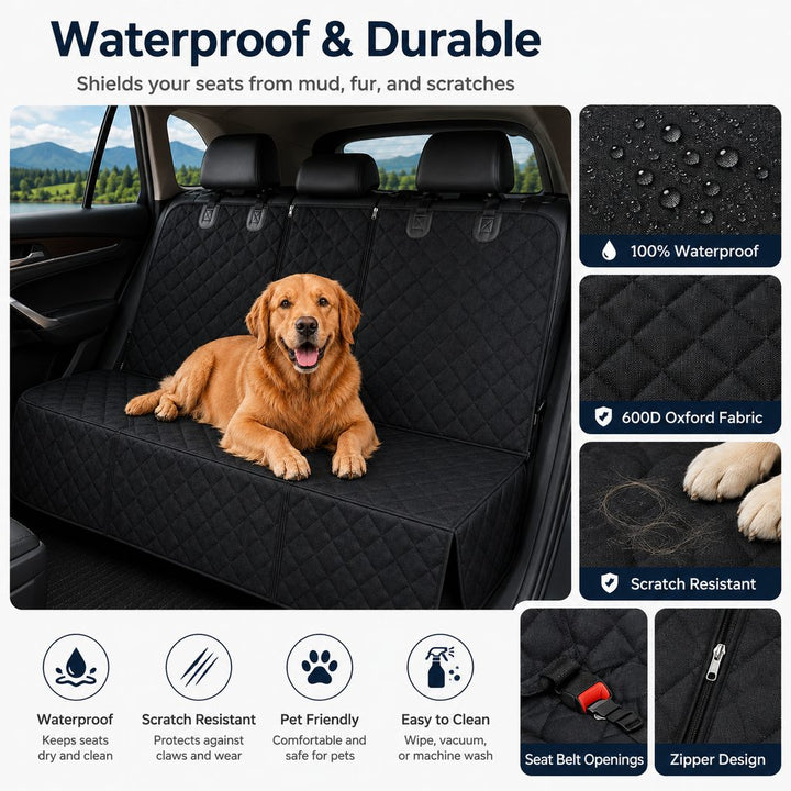 Waterproof Dog Car Back Seat Cover for Road Trips | Protects from Mud, Fur & Scratches