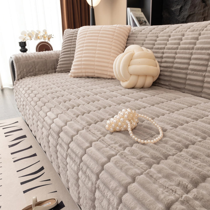 Waterproof One Piece Flannel Sofa Cover with Non Slip Backing and Washable Design
