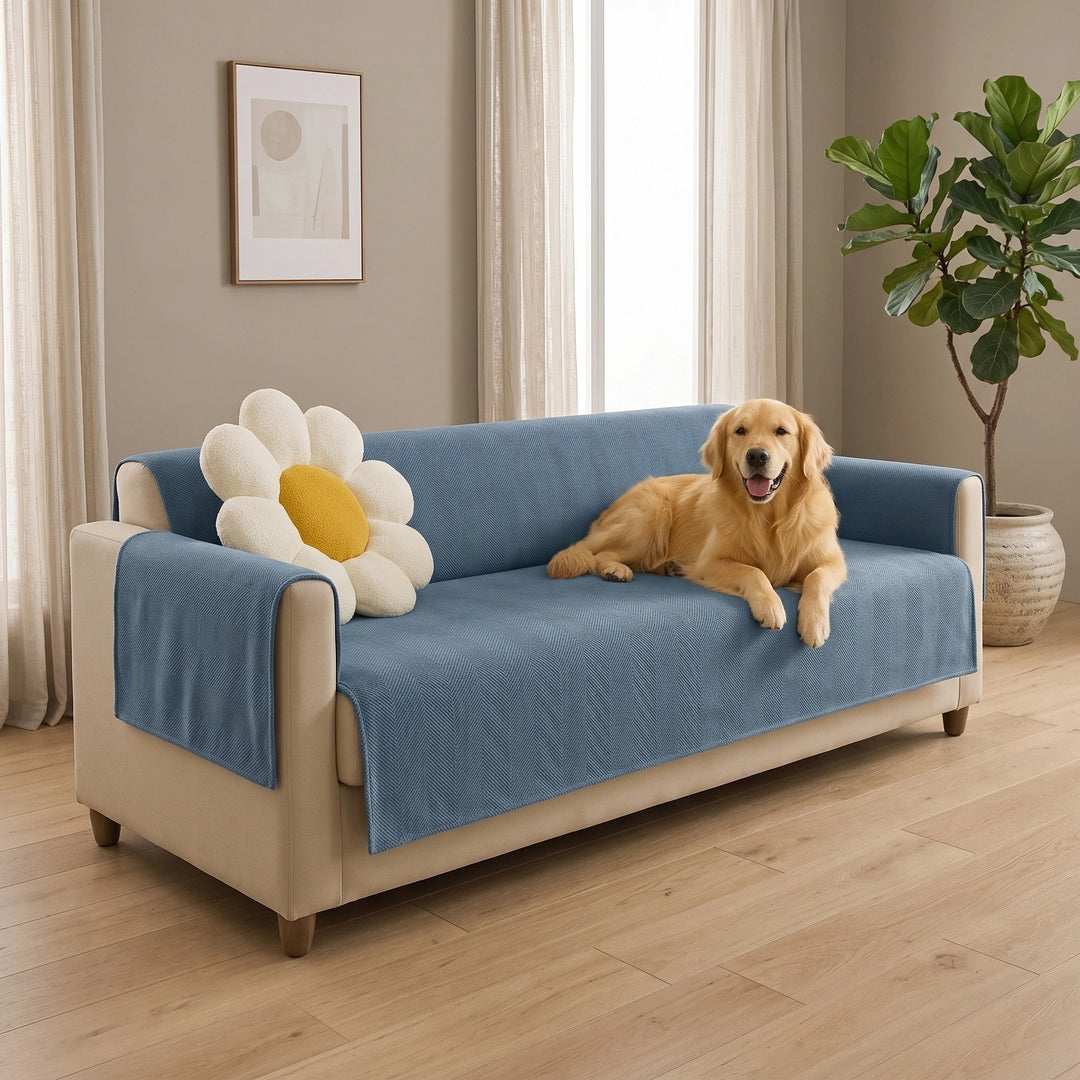 Waterproof One Piece Sofa Cover with Non Slip Backing and Chenille Fabric