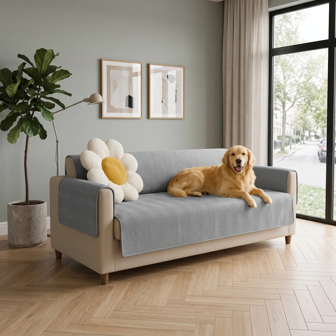 Waterproof One Piece Sofa Cover with Non Slip Backing and Chenille Fabric