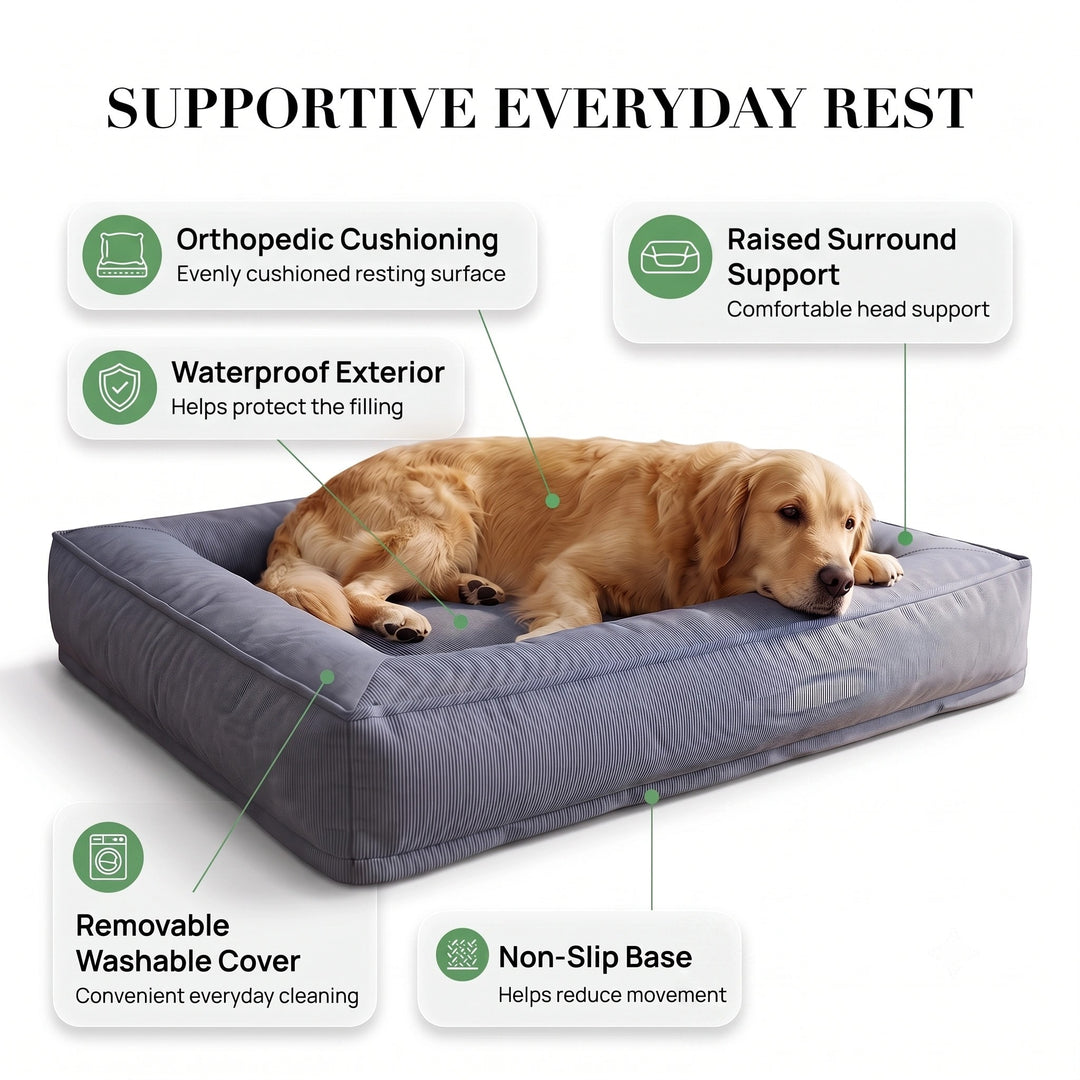 Waterproof Orthopedic Large Dog Bed with Raised Surround Support and Washable Cover