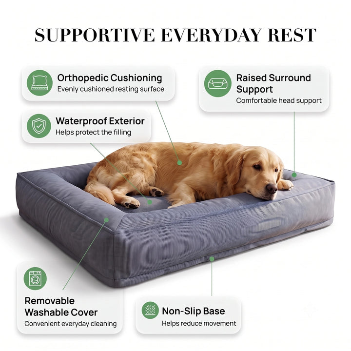 Waterproof Orthopedic Large Dog Bed with Raised Surround Support and Washable Cover
