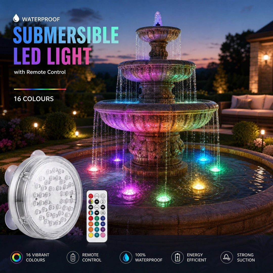 Waterproof Submersible LED Light with Remote Control and 16 Colours