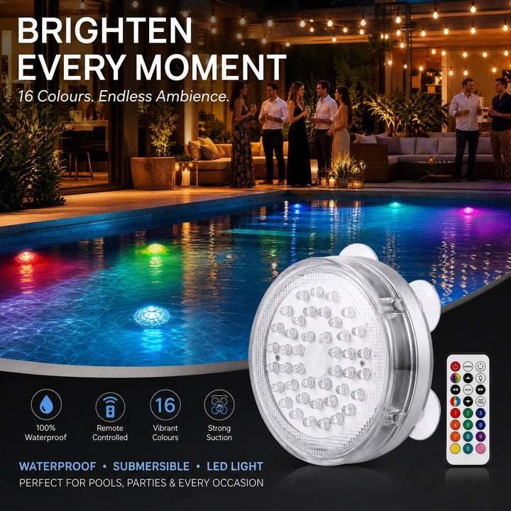Waterproof Submersible LED Light with Remote Control and 16 Colours