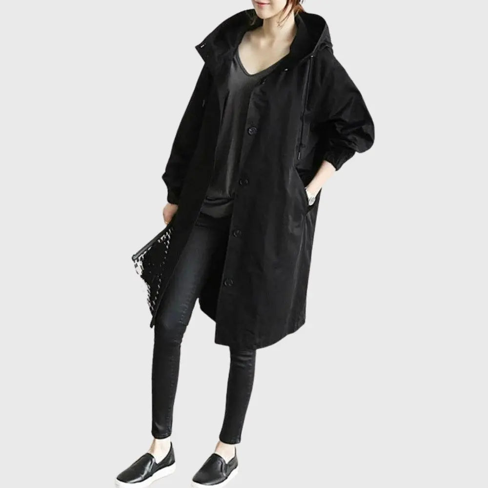 Waterproof Trench Coat Hooded Long Women's Raincoat