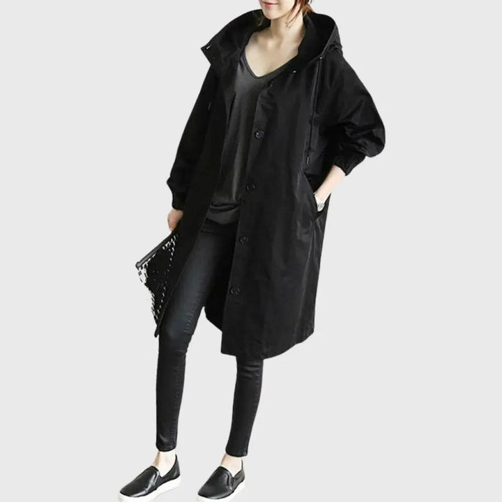 Waterproof Trench Coat Hooded Long Women's Raincoat