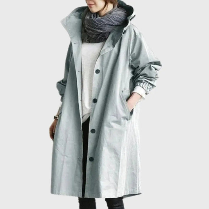 Waterproof Trench Coat Hooded Long Women's Raincoat