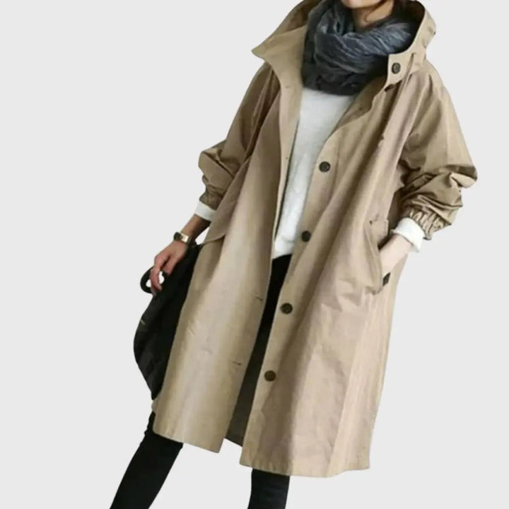 Waterproof Trench Coat Hooded Long Women's Raincoat
