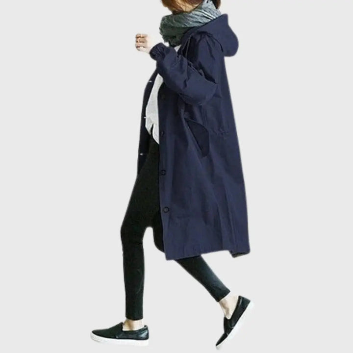Waterproof Trench Coat Hooded Long Women's Raincoat