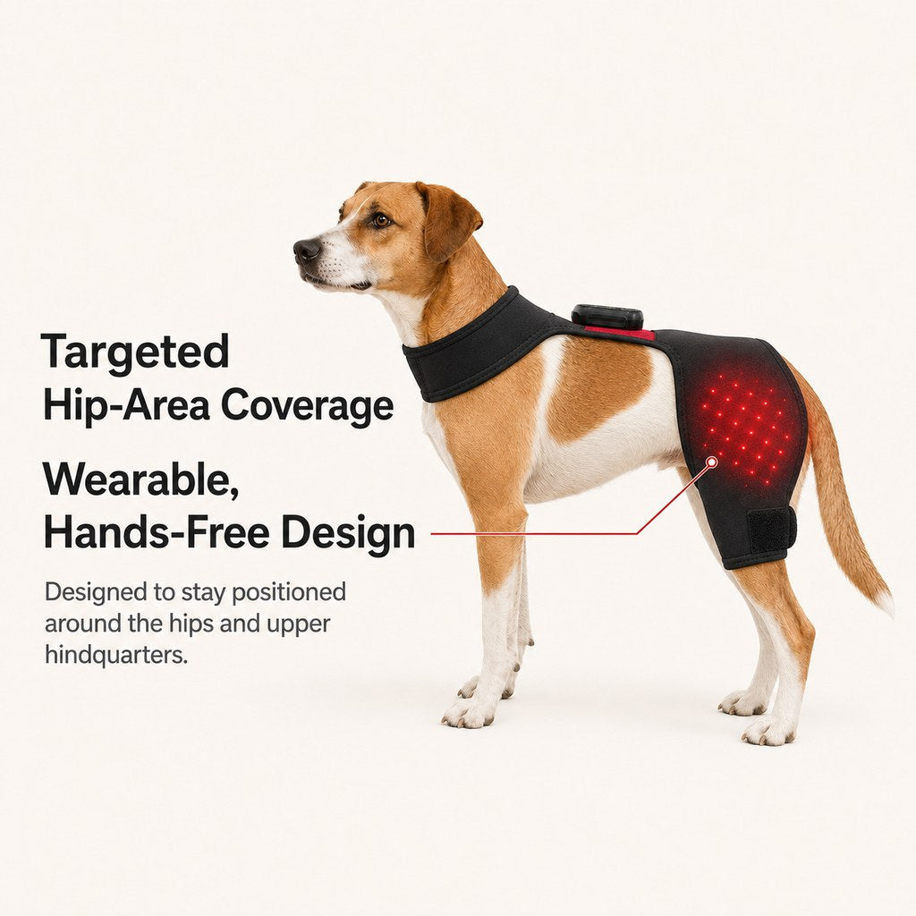 Wearable Red & Near-Infrared Hip Wrap for Dogs | Hands-Free At-Home Hip-Area Light Care