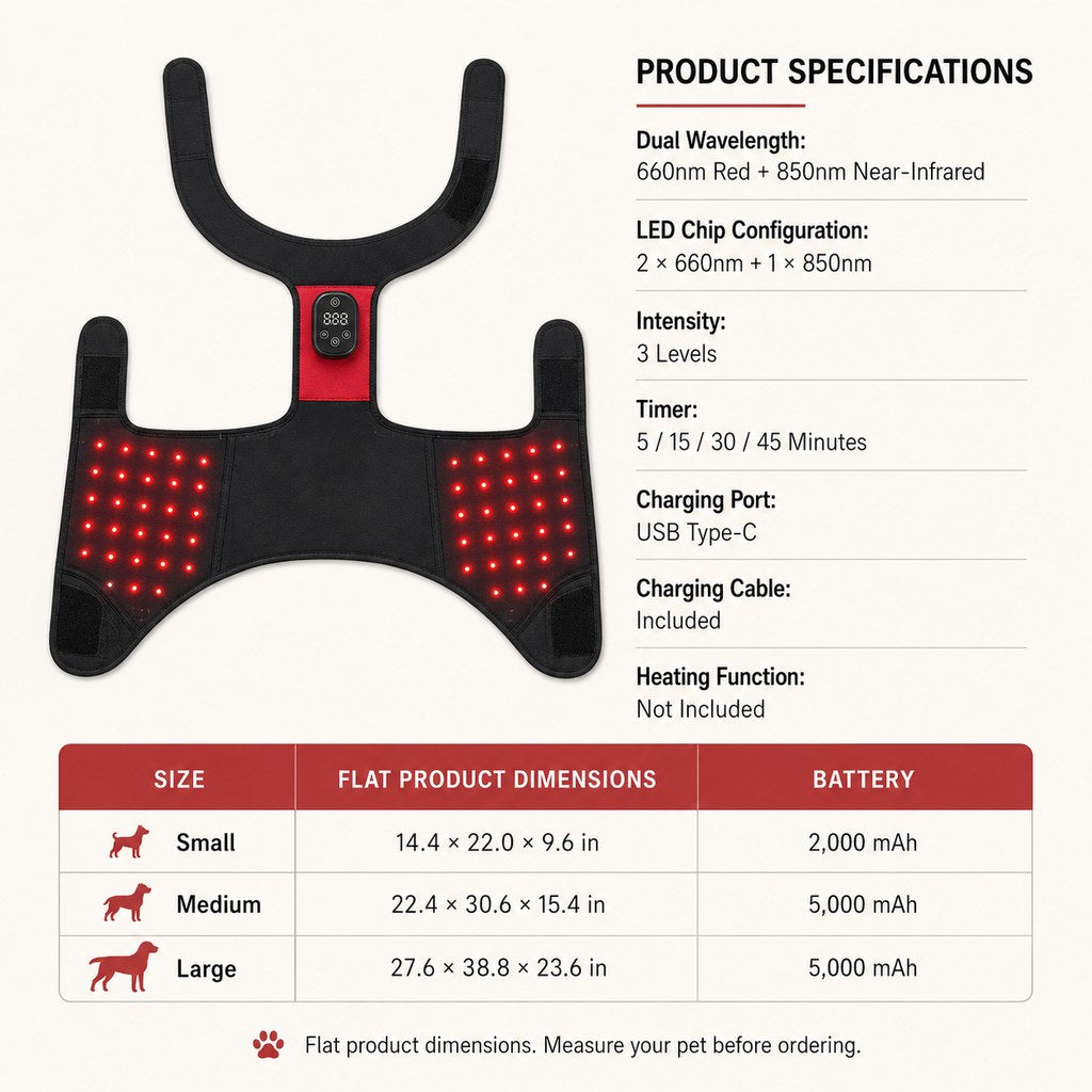 Wearable Red & Near-Infrared Hip Wrap for Dogs | Hands-Free At-Home Hip-Area Light Care