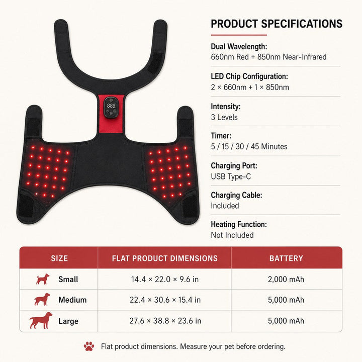 Wearable Red & Near-Infrared Hip Wrap for Dogs | Hands-Free At-Home Hip-Area Light Care