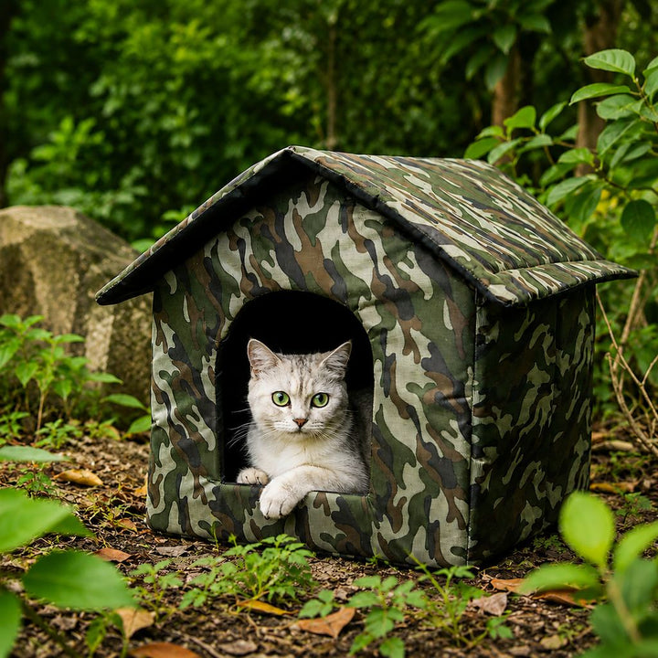 Weather-Resistant Outdoor Cat House for Porches & Backyards