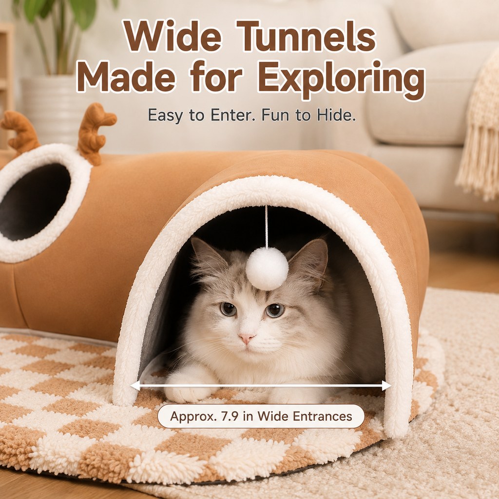 3-in-1 Multi-Cat Tunnel Bed & Play Mat for Indoor Cats