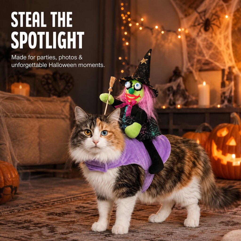 3D Witch Rider Halloween Pet Costume for Trick-or-Treating, Parties & Photos