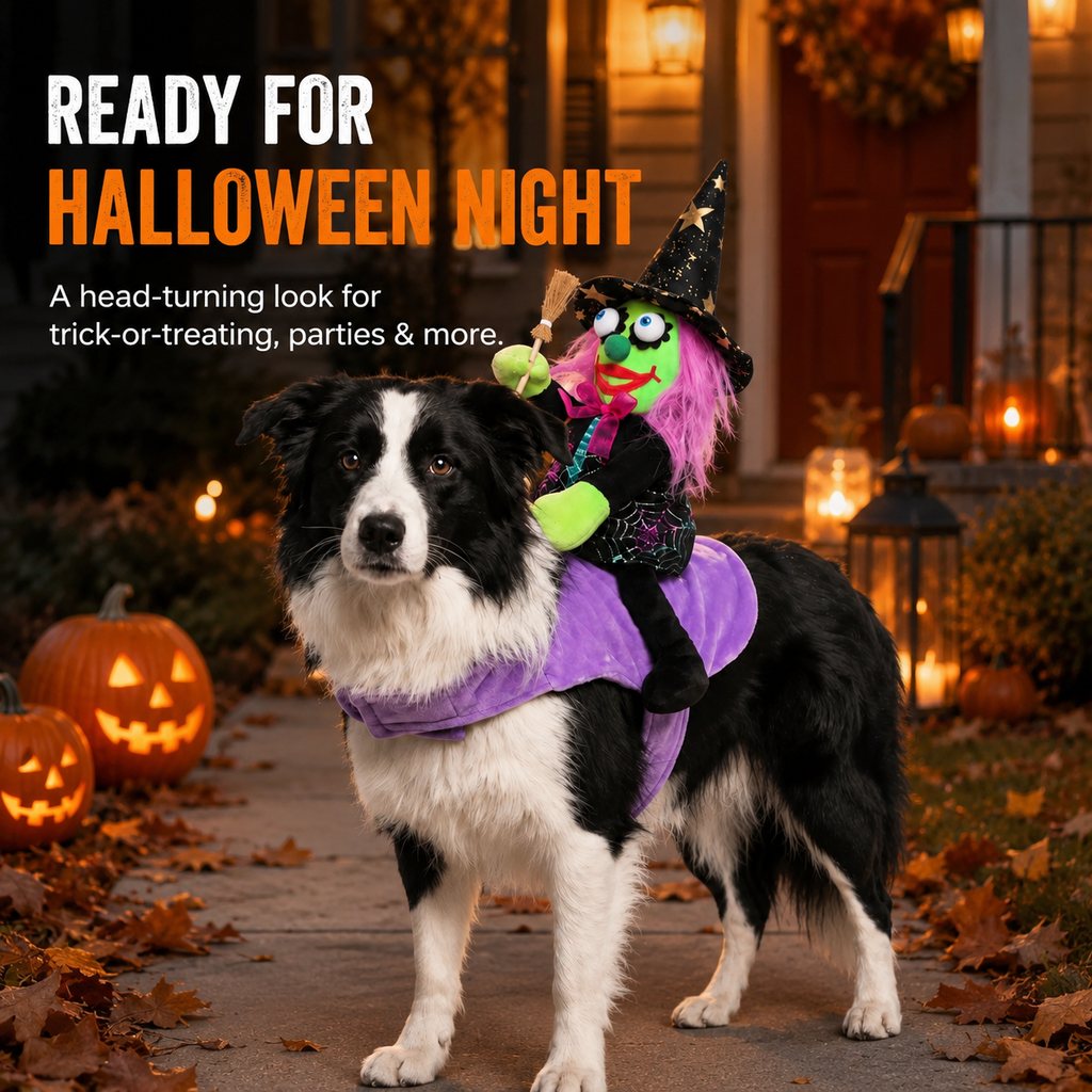 3D Witch Rider Halloween Pet Costume for Trick-or-Treating, Parties & Photos