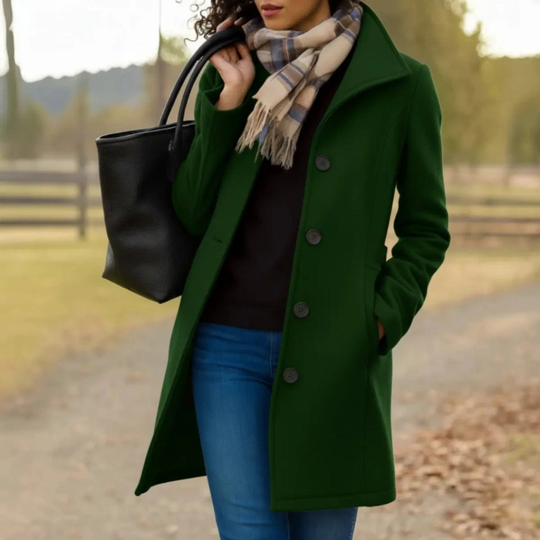 Women Coat Classic Mid-Length Single-Breasted Button Overcoat