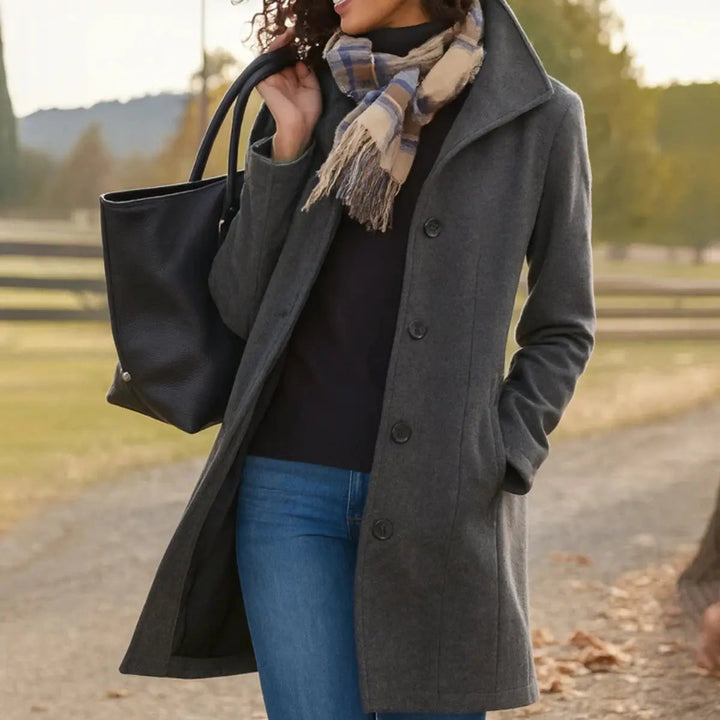 Women Coat Classic Mid-Length Single-Breasted Button Overcoat