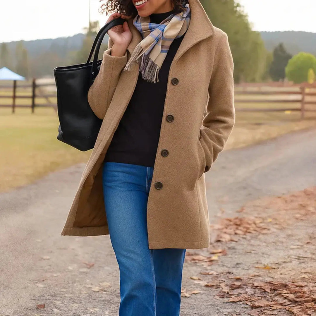 Women Coat Classic Mid-Length Single-Breasted Button Overcoat