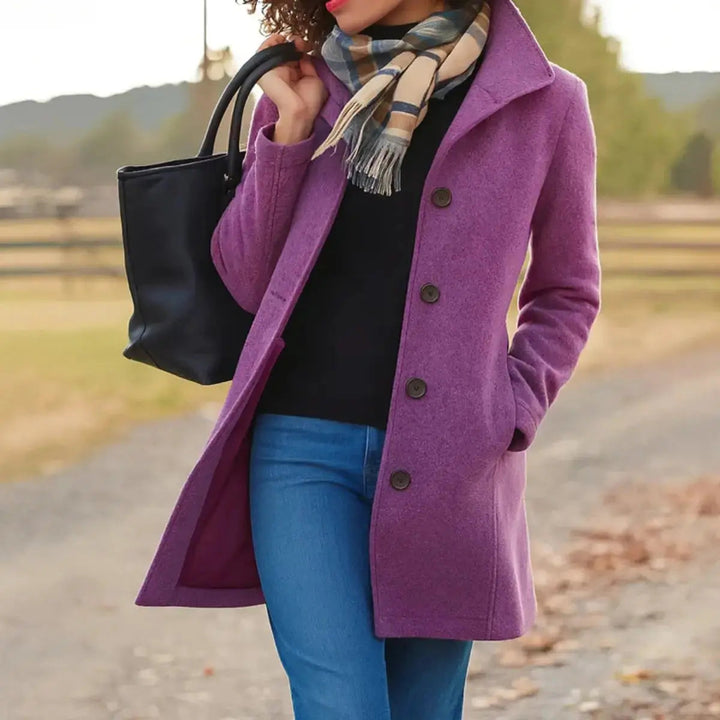 Women Coat Classic Mid-Length Single-Breasted Button Overcoat