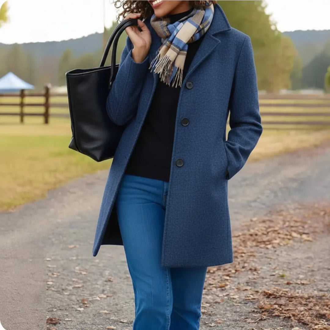 Women Coat Classic Mid-Length Single-Breasted Button Overcoat