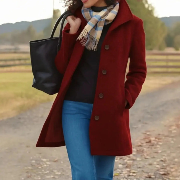 Women Coat Classic Mid-Length Single-Breasted Button Overcoat