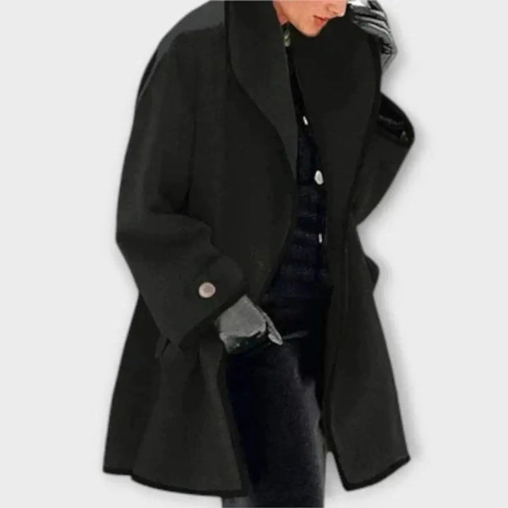 Women Coat Oversized Wool-Blend Swing Coat Black Contrast Trim