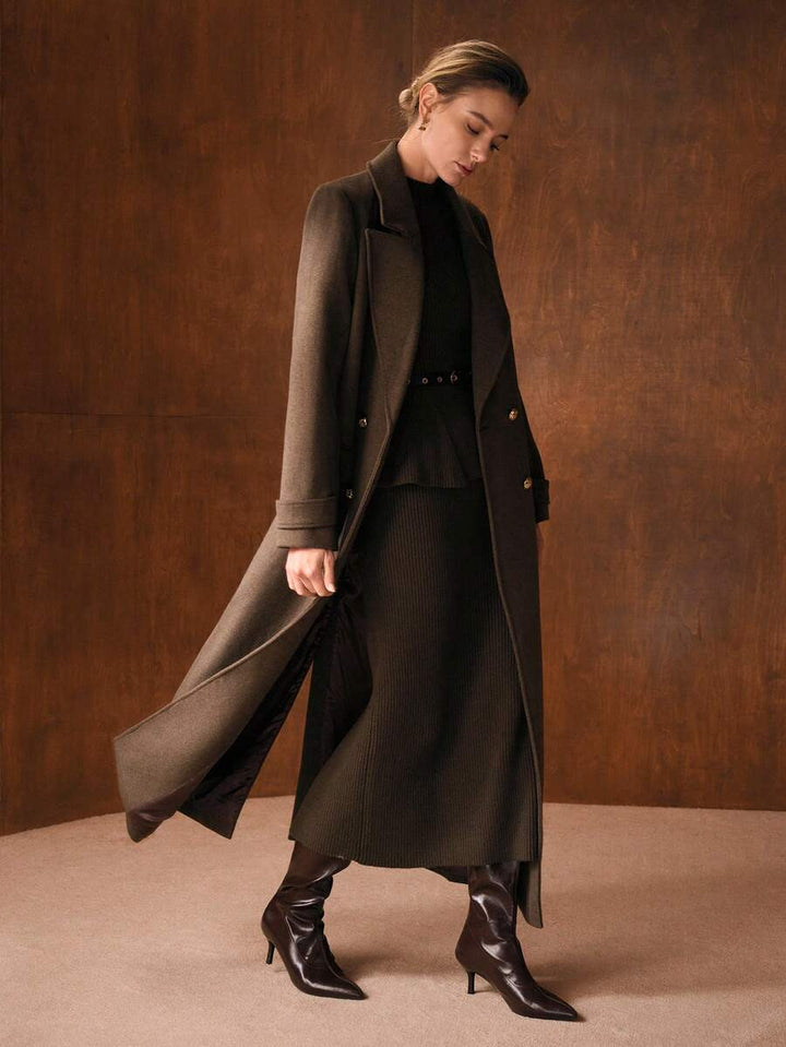 Women's Belted Double Breasted Maxi Coat with Back Vent