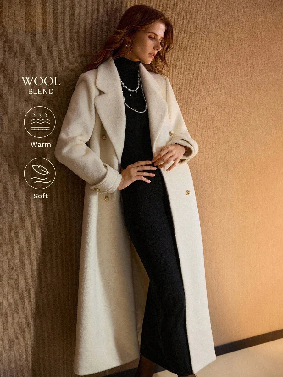 Women's Belted Longline Coat with Buttoned Cuff Tabs