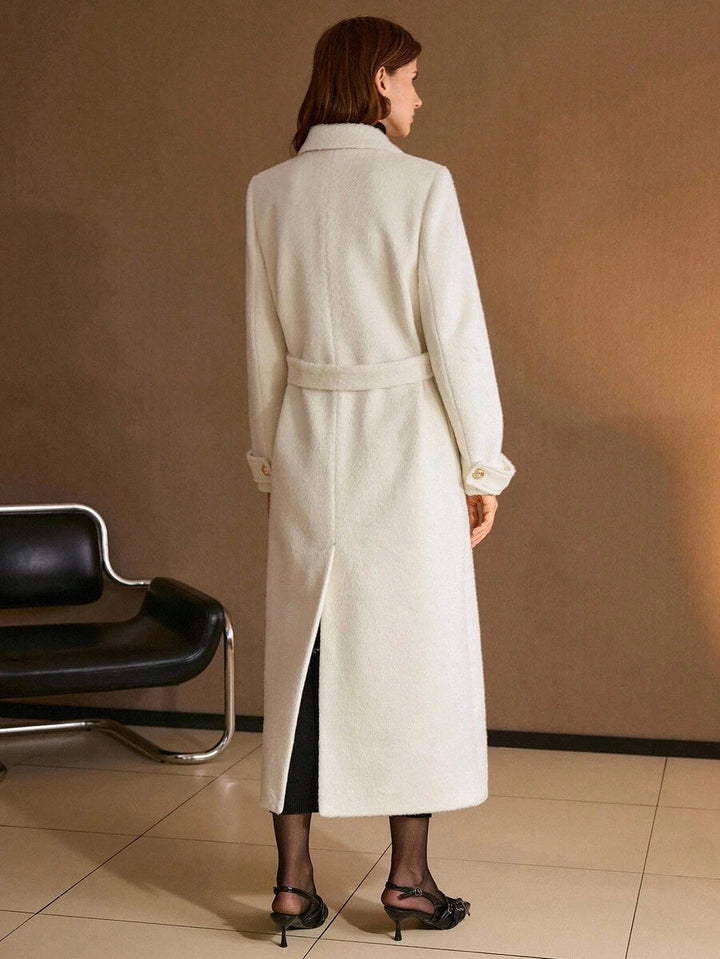 Women's Belted Longline Coat with Buttoned Cuff Tabs