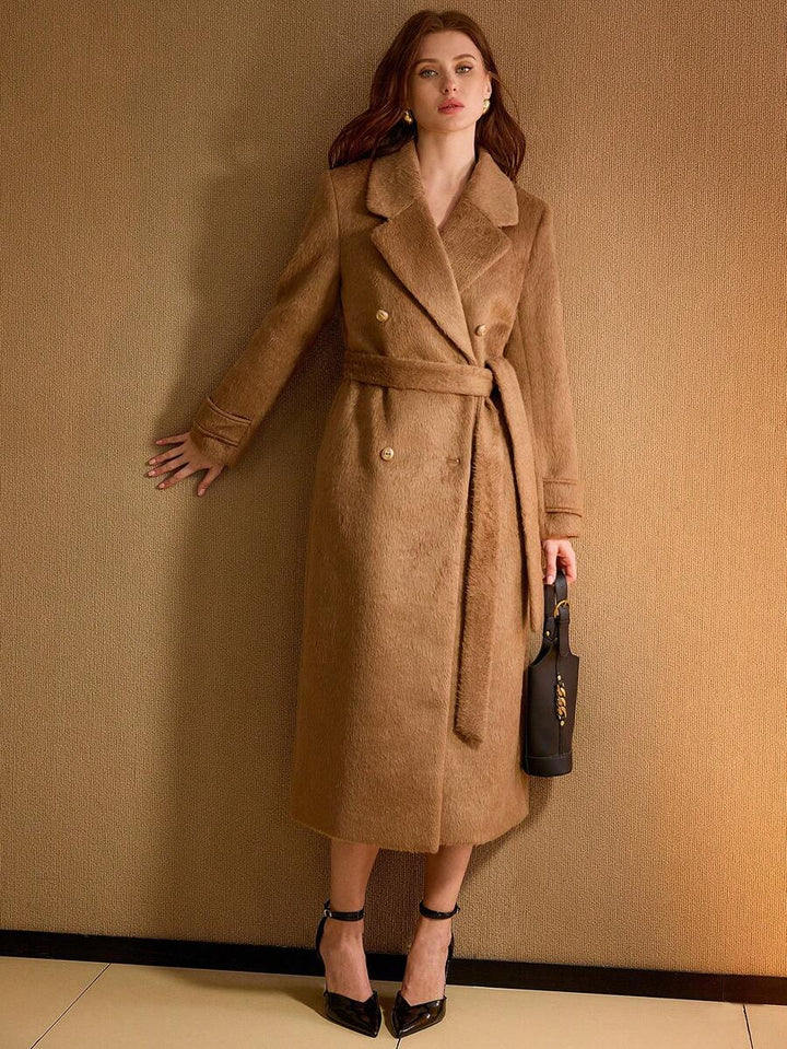Women's Belted Longline Coat with Buttoned Cuff Tabs