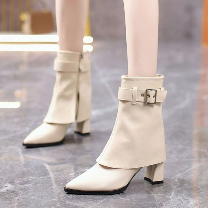 Women's Block-Heel Pointed-Toe Buckle Ankle Boots