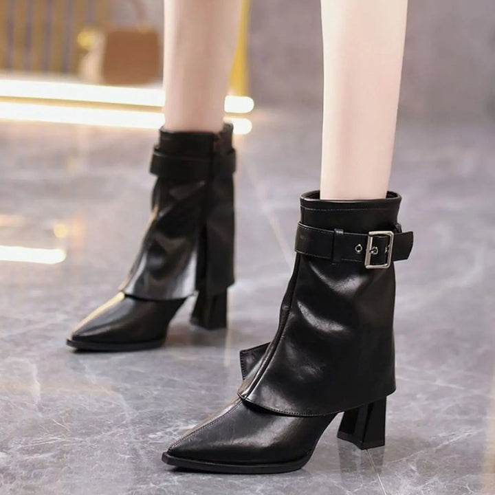 Women's Block-Heel Pointed-Toe Buckle Ankle Boots