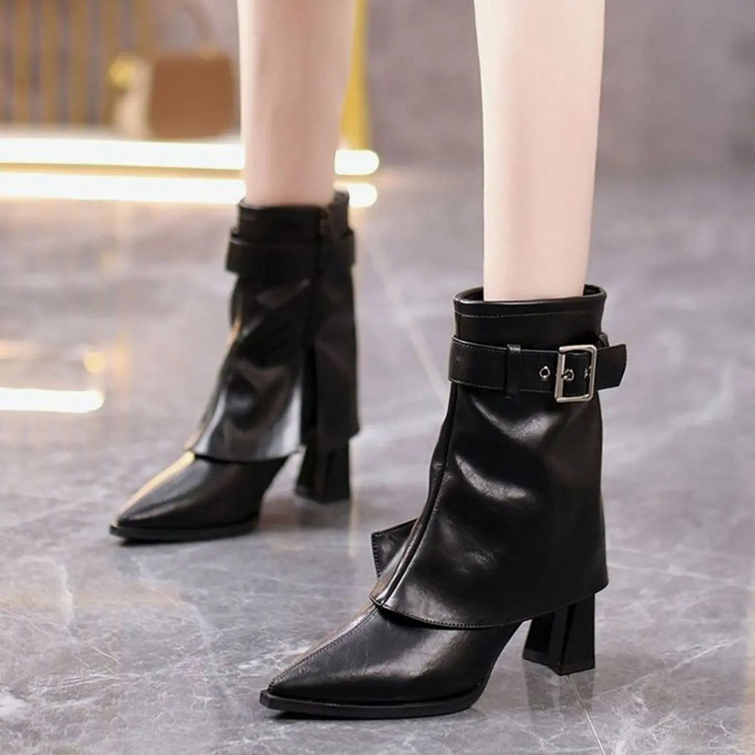 Women's Block-Heel Pointed-Toe Buckle Ankle Boots