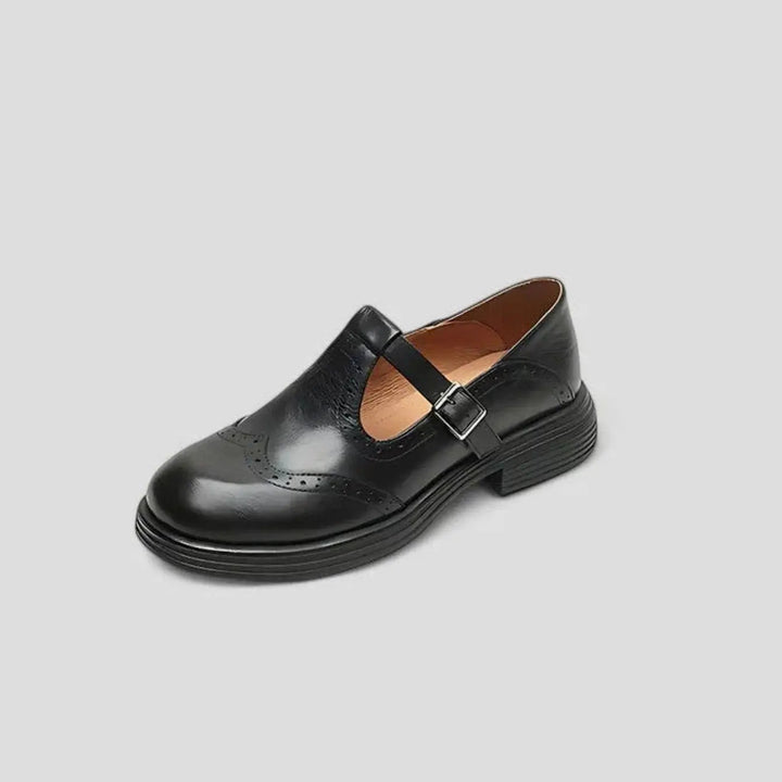 Women's Brogue Leather T-Bar Classic Boots Flat Mary Jane Shoes