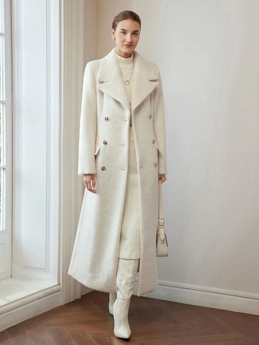 Women's Brushed Gold Button Ankle Length Overcoat