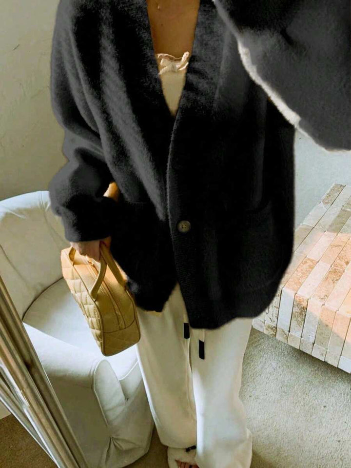 Women's Brushed V Neck Cardigan with Patch Pockets
