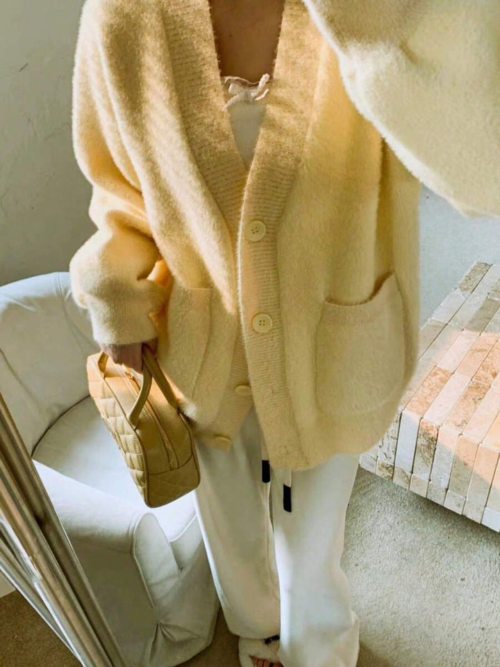 Women's Brushed V Neck Cardigan with Patch Pockets
