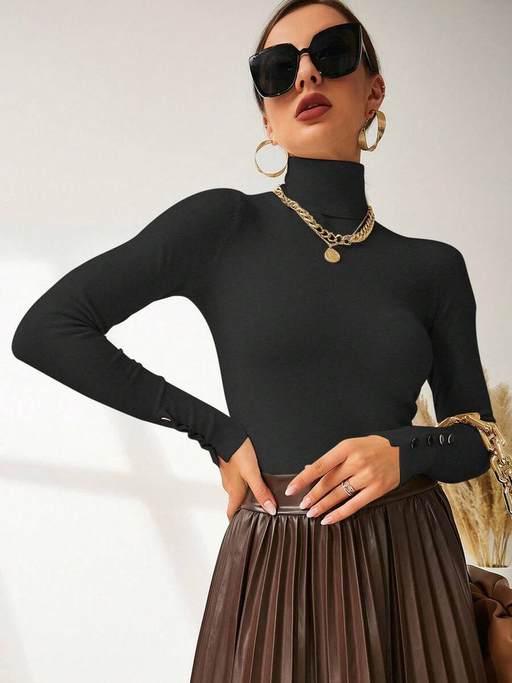Women's Buttoned Cuff Turtleneck Jumper